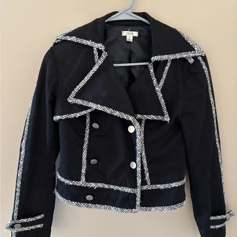 Cache Black Jacket with White Tweed Accents